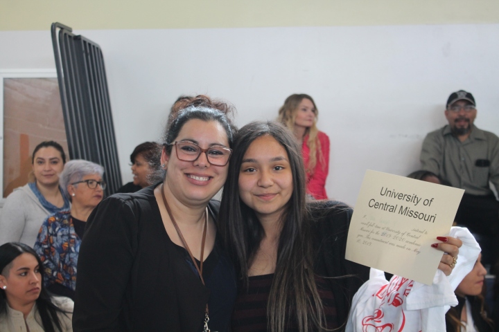 Noemi Cisneros celebrated her Senior Signing with a teacher who is close to her, Spanish teacher Liz Vargas.